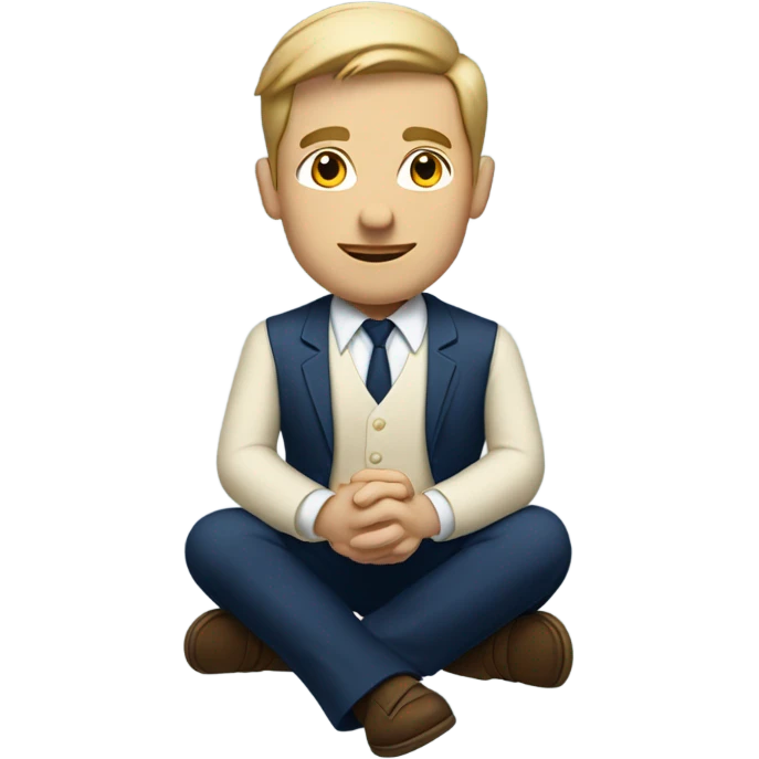 man meditating sitting down with cream dress shirt and navy blue pants . no tie emoji