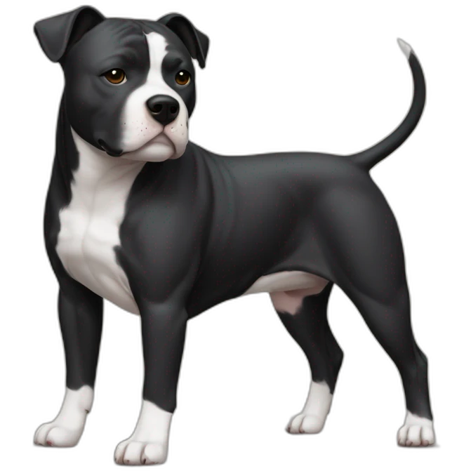 The Staffordshire Bull Terrier has a short, smooth coat and a muscular body, black and whayt color emoji