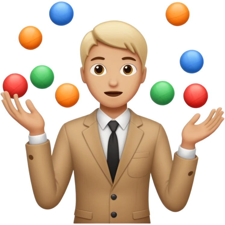 an emoji that depicts a product manager juggling work while mildly panicked and gender neutral  emoji