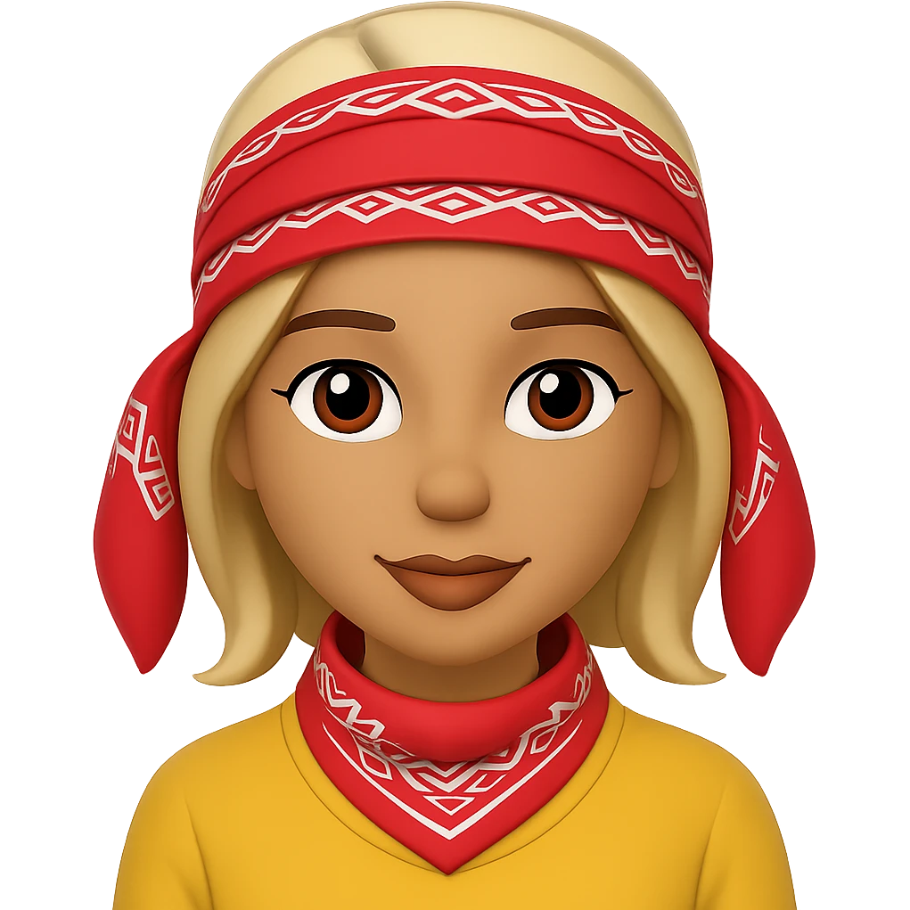 Create an image of a woman with a bandana and blonde hair in the style of Apple emojis, with no background. The style should mimic the look of Apple emojis. emoji