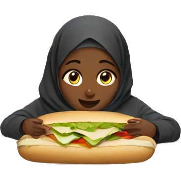Black Hijabi eating sandwich in bed emoji