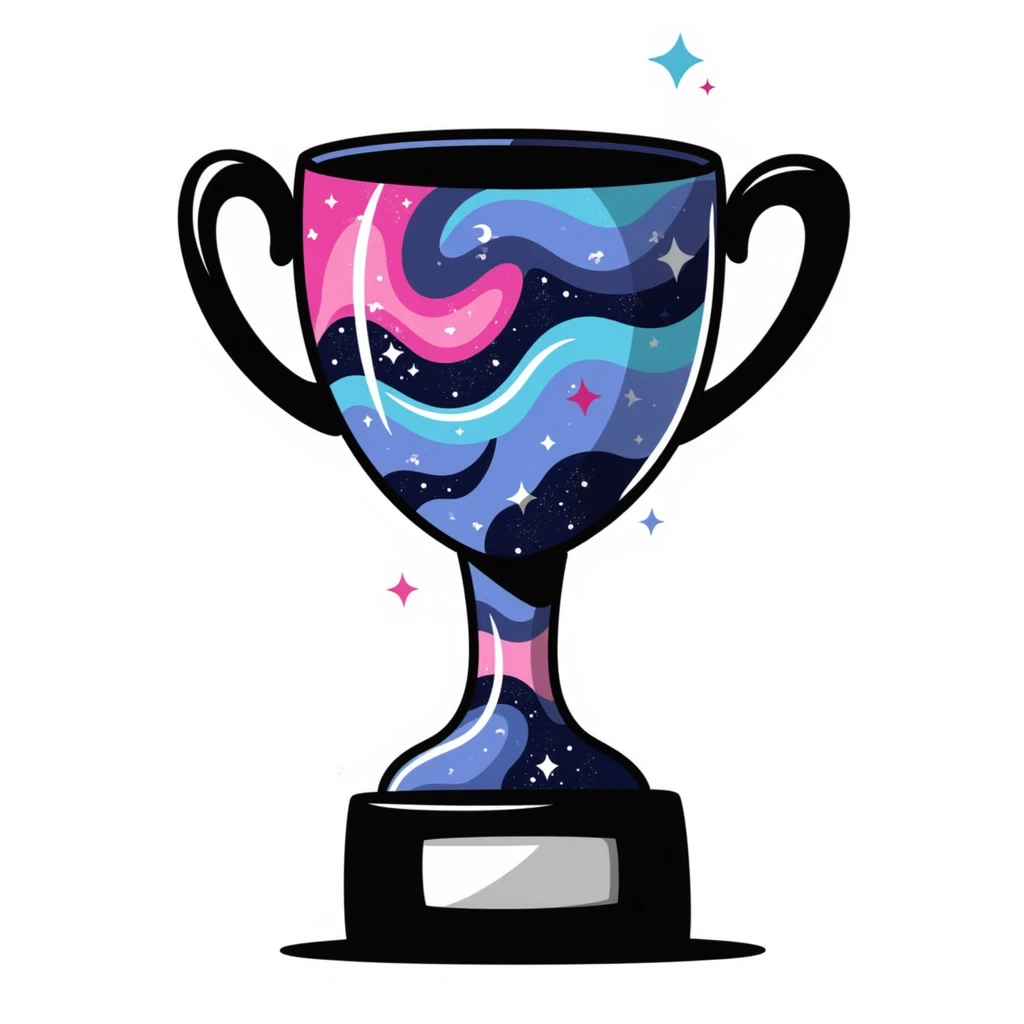 An alien trophy with universe-inspired colors, galactic swirls, and star details emoji