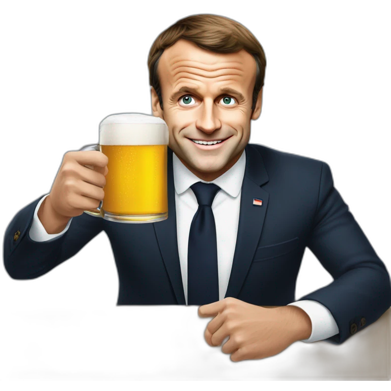 Emmanuel Macron avec une bière emoji