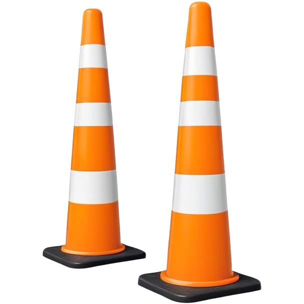 Two orange and white conical traffic bollards with a caution tape stretched between them, marking a restricted or blocked area emoji