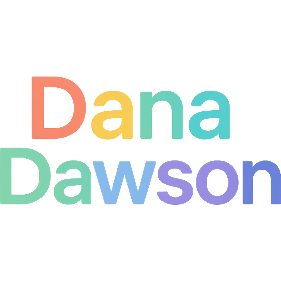'Dana Dawson' name as a modern, colorful icon-style wordmark emoji