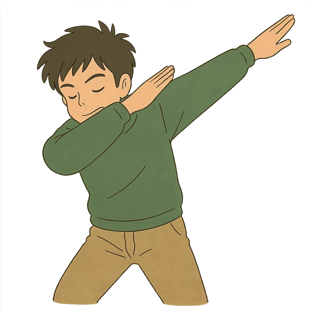 ghibli style persona haciendo dab emoji