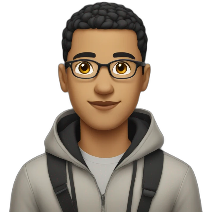 Young man from moroccan with glasses, black hair (buzz cut), looking majestic emoji
