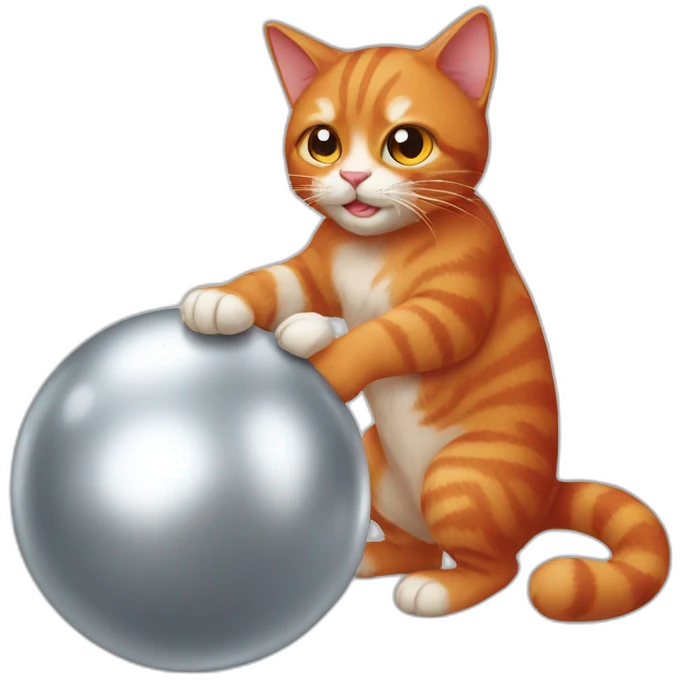 red cat playing with an aluminium ball emoji