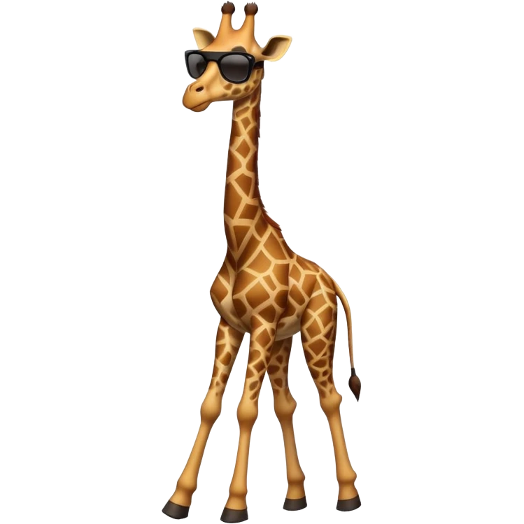 friendly anthropomorphised giraffe in casual clothing with a different color, wearing dark sunglasses, walking upright in standard pose emoji