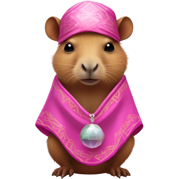 Small baby capybara fortune teller in pink style emoji