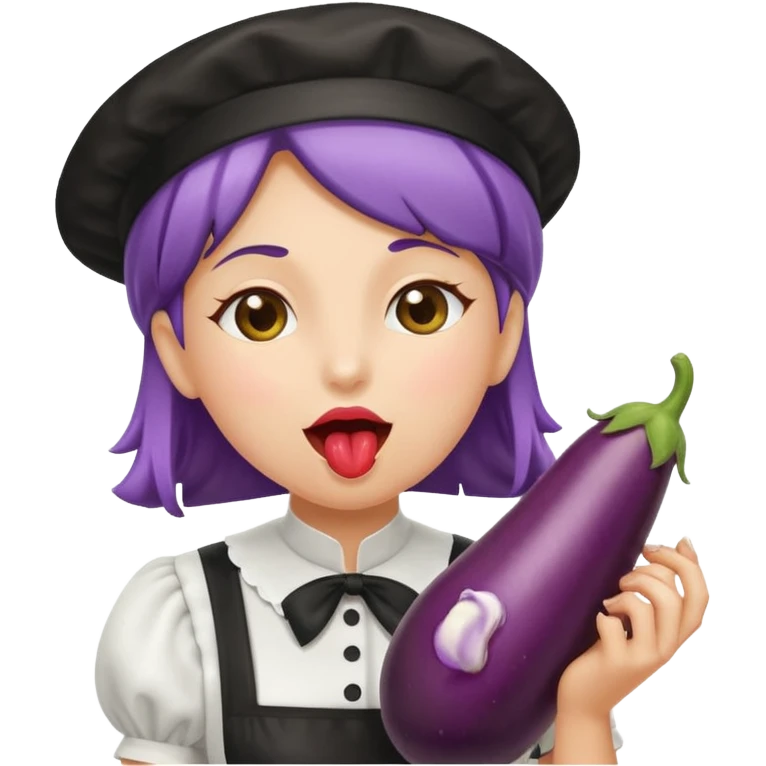 A women maid licking a wet eggplant emoji