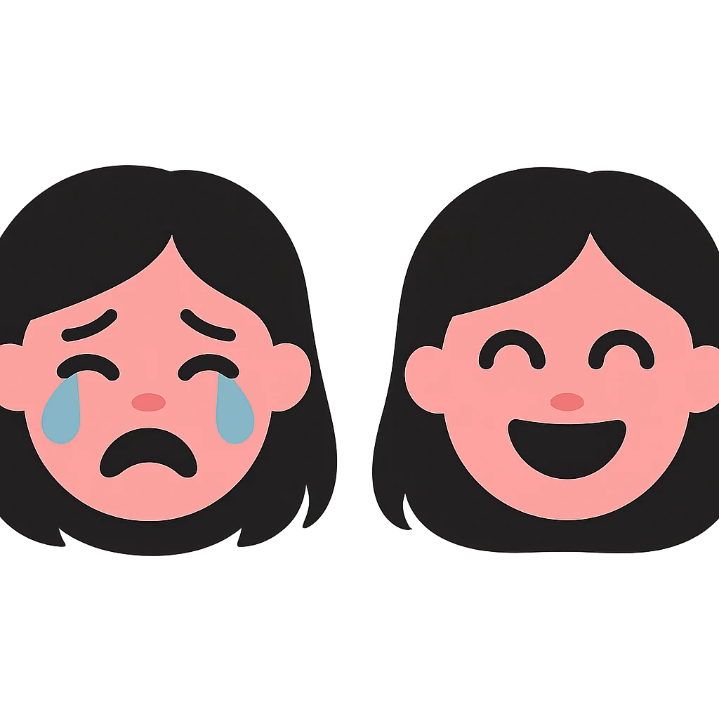 pembe ağlayan ve gülen, siyah saçlı kız, genel emoji stili emoji