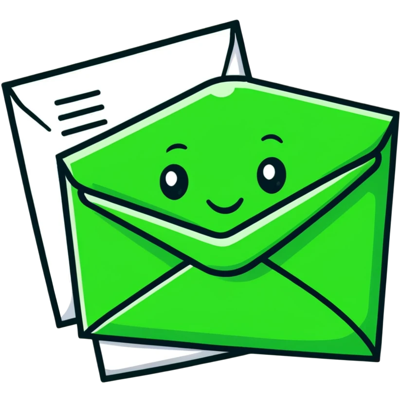 Minimalist Maya-inspired emoji showing happy face receiving a letter, white and deep green only, flat design, clean lines emoji