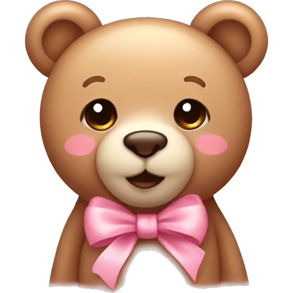 teddy bear with a little blush and pink bow winking with cute eyelashes emoji