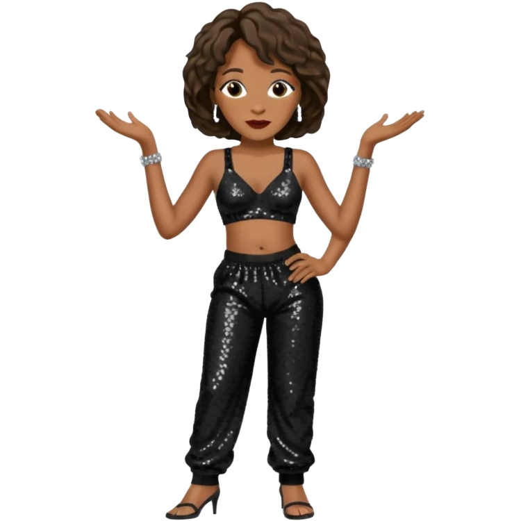 Whitney Houston with black sequin baggy bra, black sequin baggy pants emoji