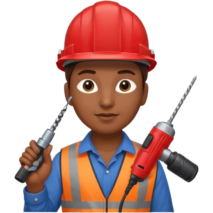 a mole with drill, worker cloth, red helmet, headlamp emoji