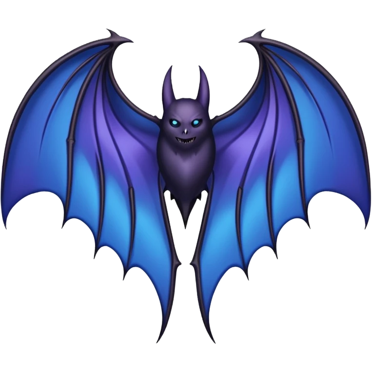 Dark fantasy bat wings, symmetrical, sharp edges, deep black with subtle blue-purple highlights, realistic, high detail, isolated on black background emoji