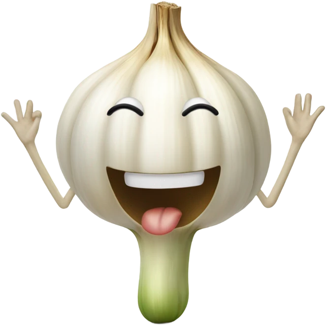 happy garlic with hands up emoji
