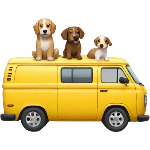 Yellow van with brown and white dog emoji