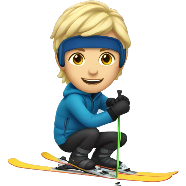 Teenage boy with blonde hair skiing emoji