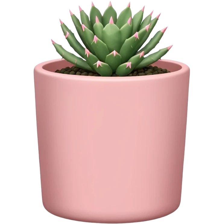 A pastel pink ceramic pot, cylindrical and shallow, containing a cereus cactus. emoji