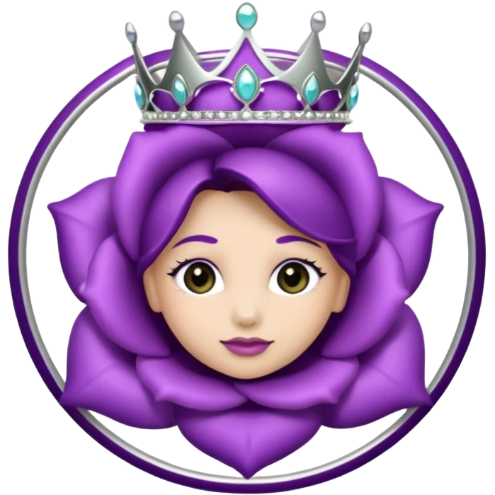 Purple rose flower, silver circle plaque, silver tiara emoji