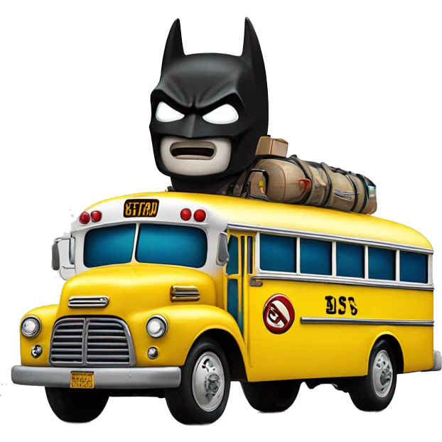 Side view shiny Batman’s 1956 accessorized ghost busters school bus emoji