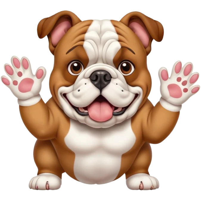 British bulldog dog with paws out in front of face in a surprised pose emoji