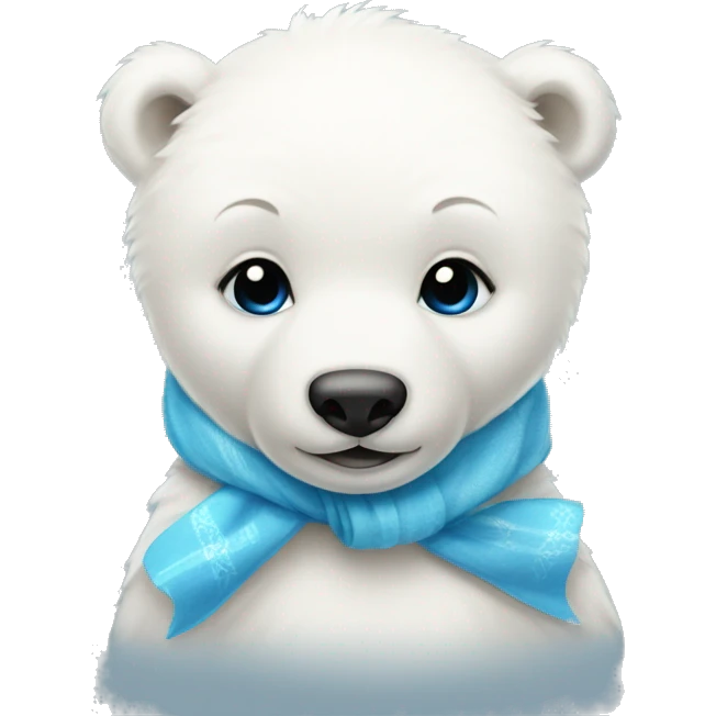 Baby Polar bear wearing a blue bow on its head and a matching scarf emoji