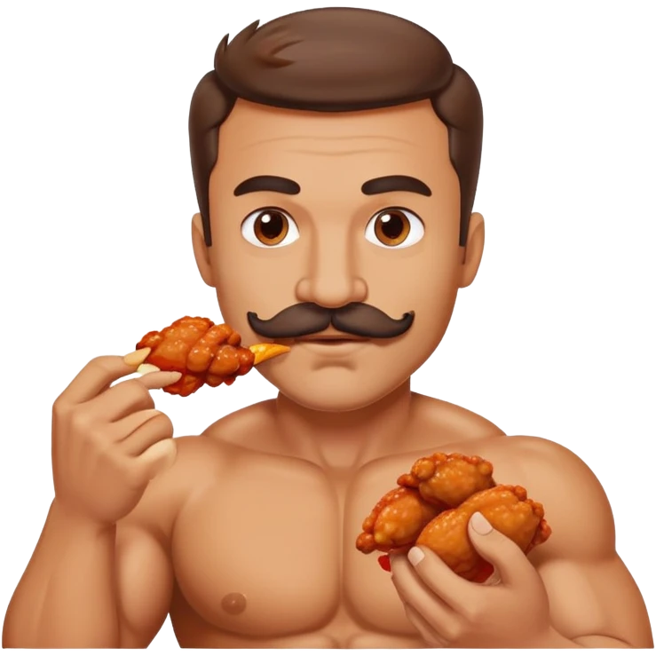 super jacked guy with a mustache eating hot wings emoji