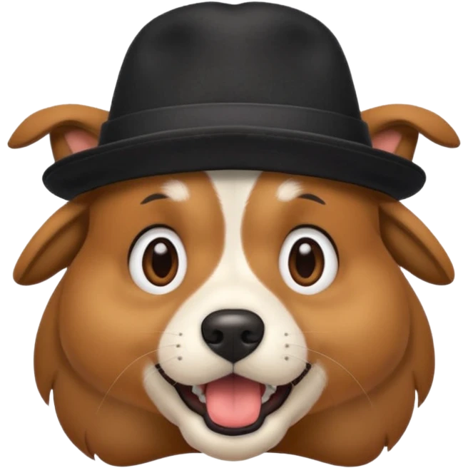 a surprised dog with an open mouth and a black hat on its head emoji
