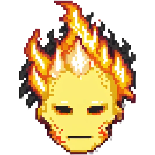 featureless head with fire, no eyes, no mouth, blank face emoji