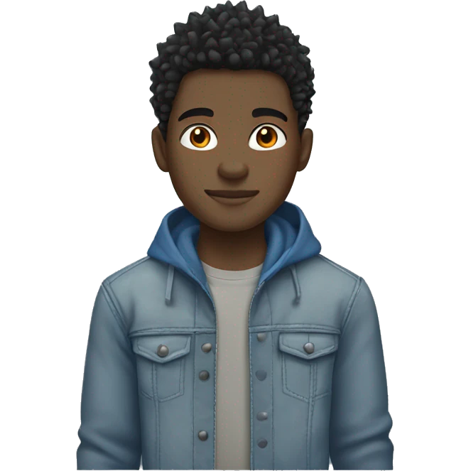 black haitian teenage male with spiky black hair gray jacket and muted blue headband emoji