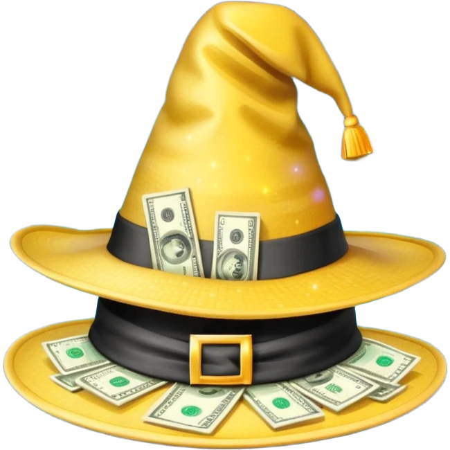 gorro de magia lleno de dolares emoji