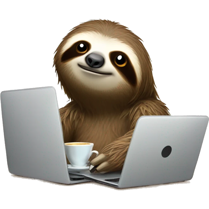 tired sloth with laptop and espresso tonic emoji