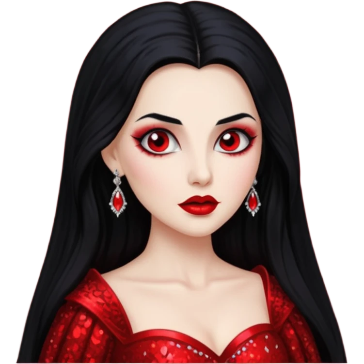 Bride of Dracula with long black hair, red sequin outfit emoji