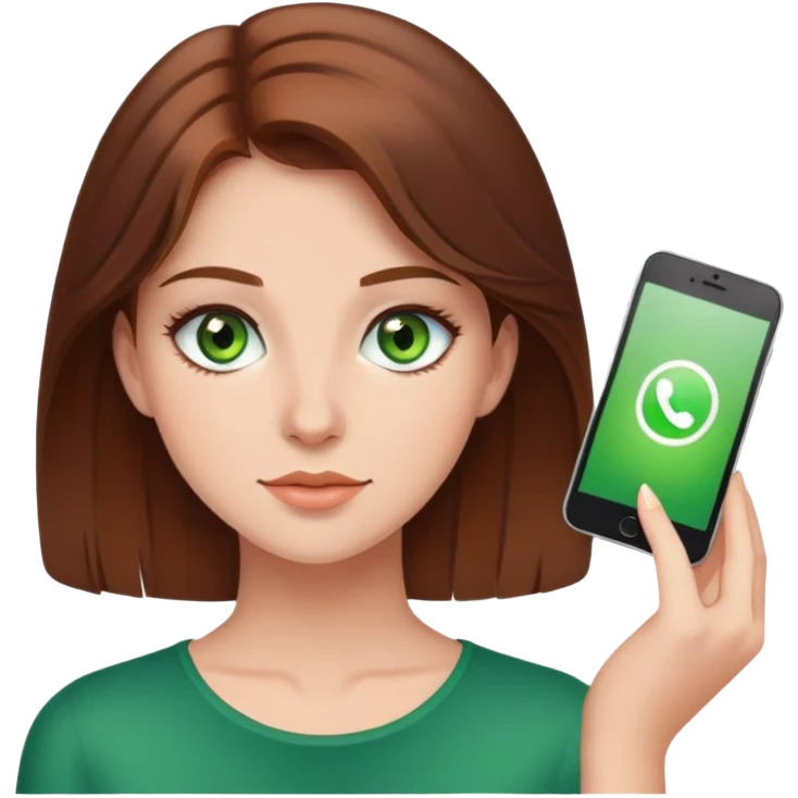 pretty girl with brown hair, green eyes indoors emoji
