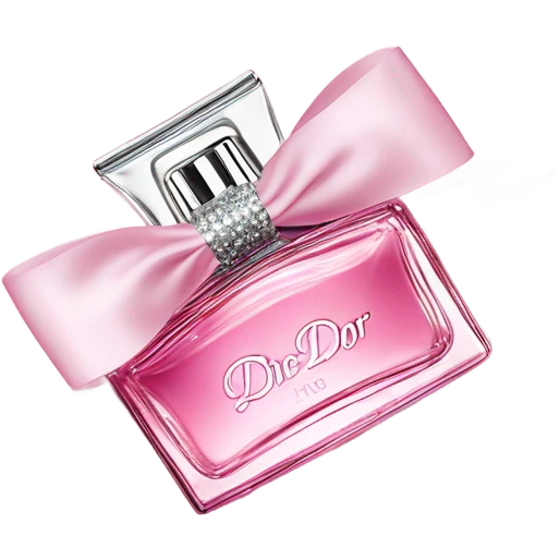 miss dior pink perfume clear bottle metal sparkly bow around the cap emoji