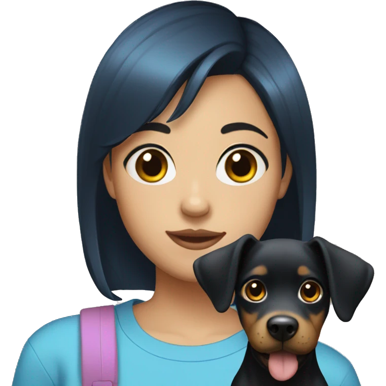 girl with black short hair blue t shirt dog filter emoji