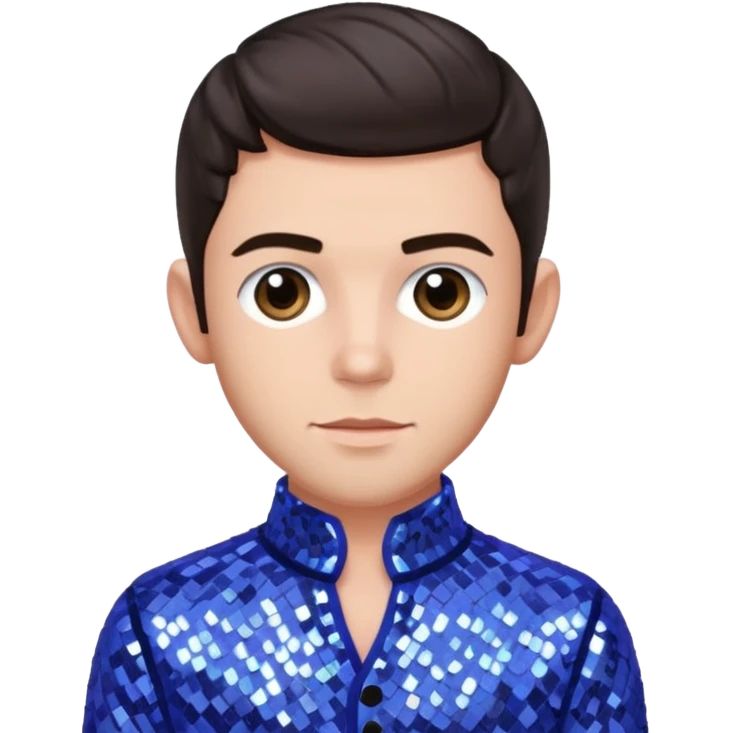 Jonathan Bailey with dark brown hair, perwinkle sequin outfit emoji