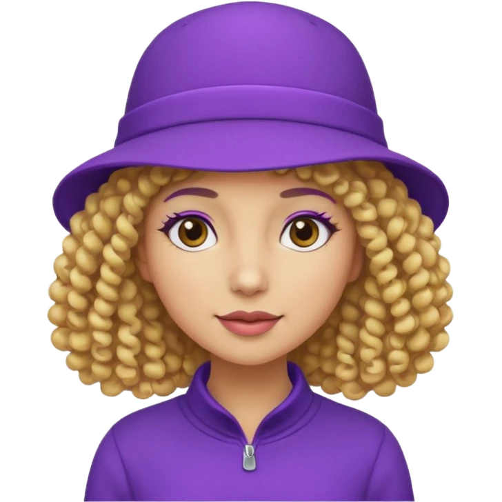 curly haired female with purple hat emoji