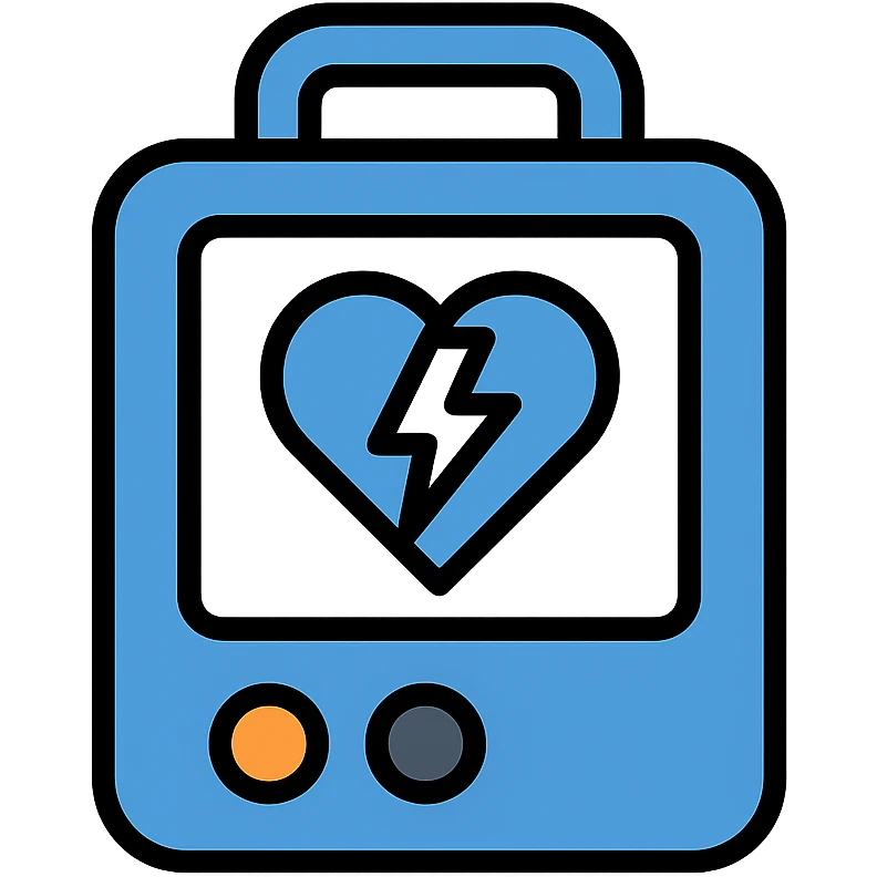 defibrillator, flat design, modern, blue and white color scheme, no background emoji