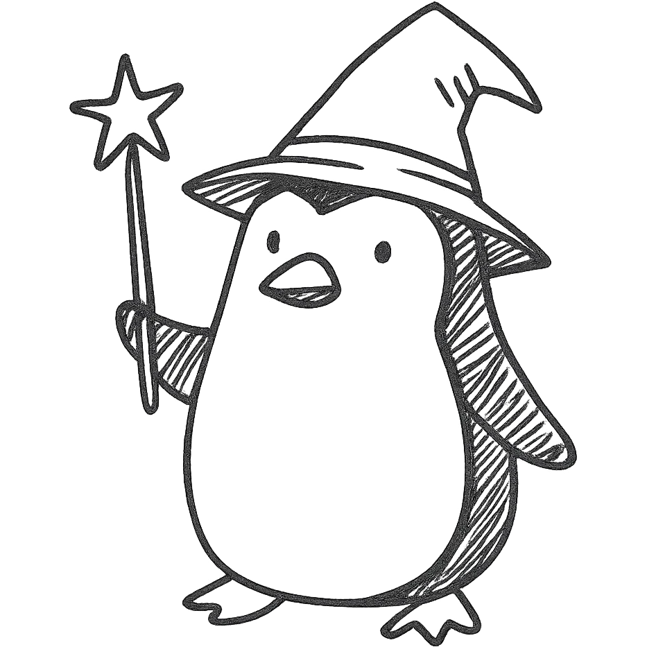 penguin wizard, hand drawn icon emoji