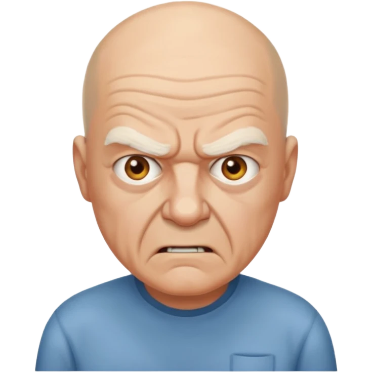 a portrait of angry elderly man, bald head, wearing shirt emoji