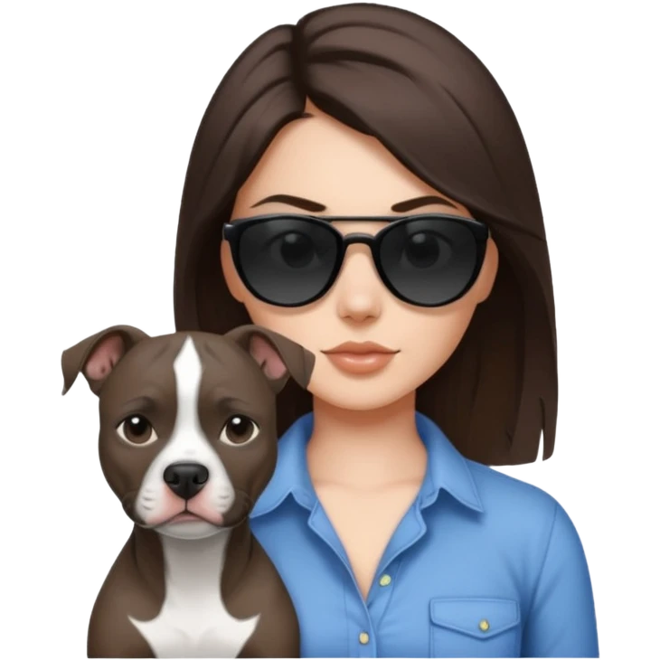Black and white pitbull with brunette girl Make her with a shirt and dark black sunglasses  emoji