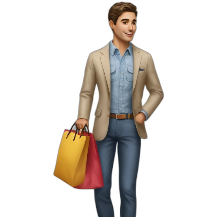 Hyperrealist Preppy spanish with shoping bag emoji
