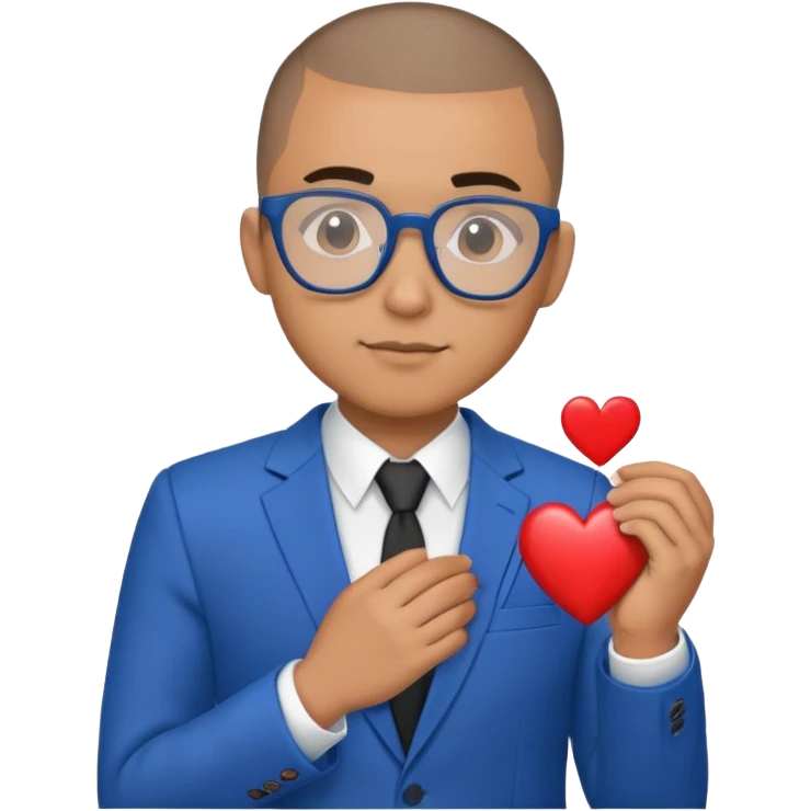 Buzz cut Latino with glasses with blue suit with a heart in hand  emoji