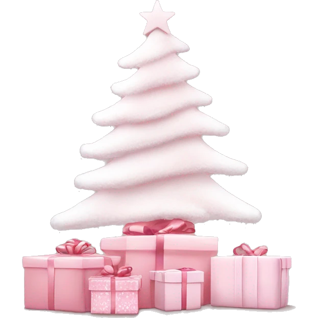 Light pink Christmas gifts under a white Christmas tree  emoji