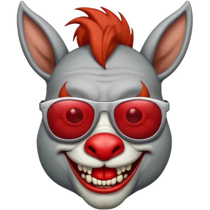 Zombie donkey with sun glasses and red hair and joker nose hungry  emoji