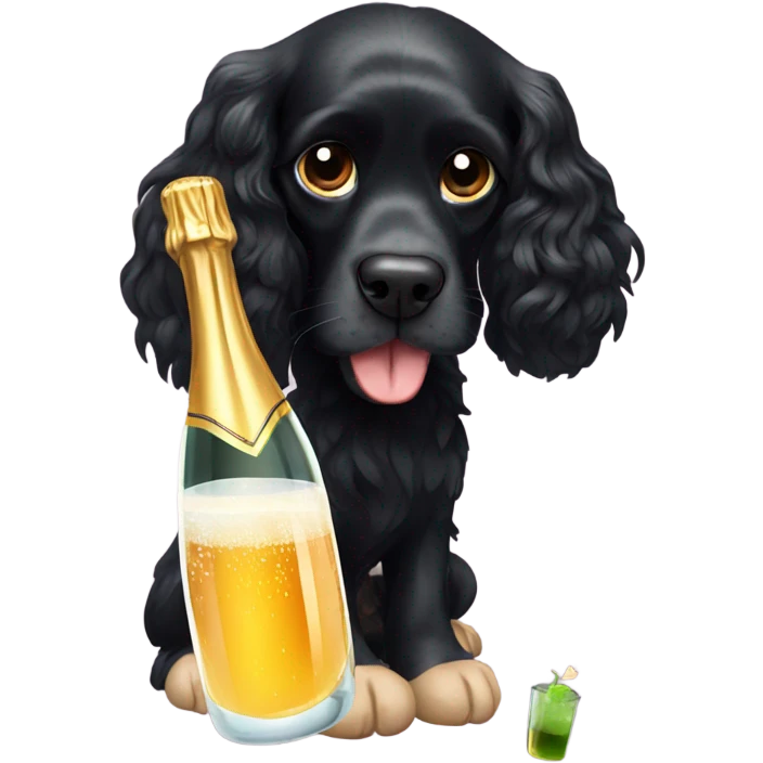 Black cocker spaniel drinking shampaigne emoji